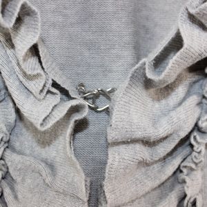 Tabitha Sweaters - π Tabitha Ruffled Gray Open Cardigan Sweater L Tabitha Sweaters - π Tabitha Ruffled Gray Open Cardigan Sweater L